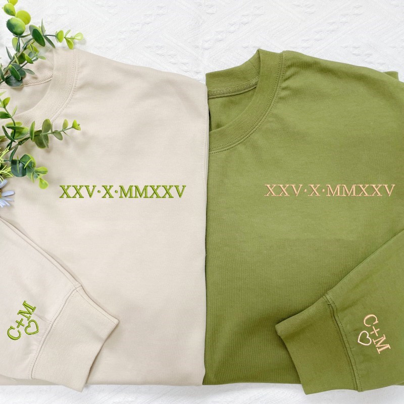 Custom Embroidered Roman Numerals Matching Couple Hoodies