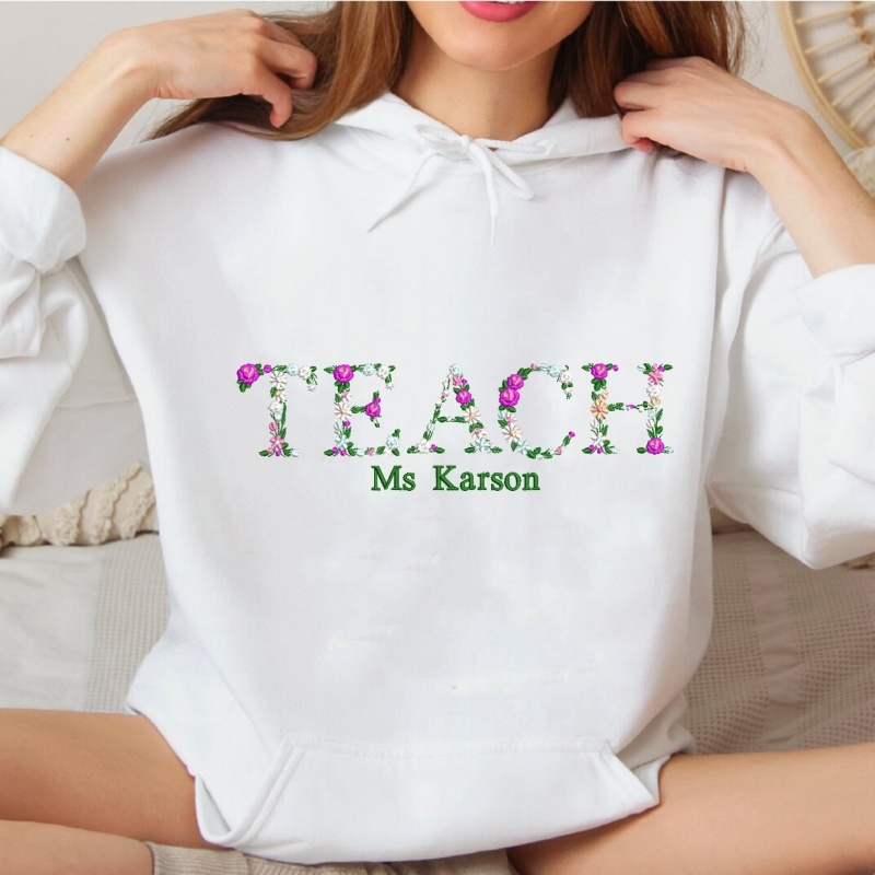 Custom Embroidered Teacher Sweatshirt with Floral Letter