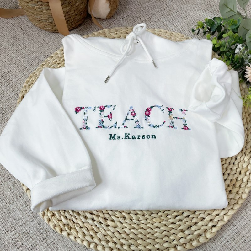 Custom Embroidered Teacher Sweatshirt with Floral Letter
