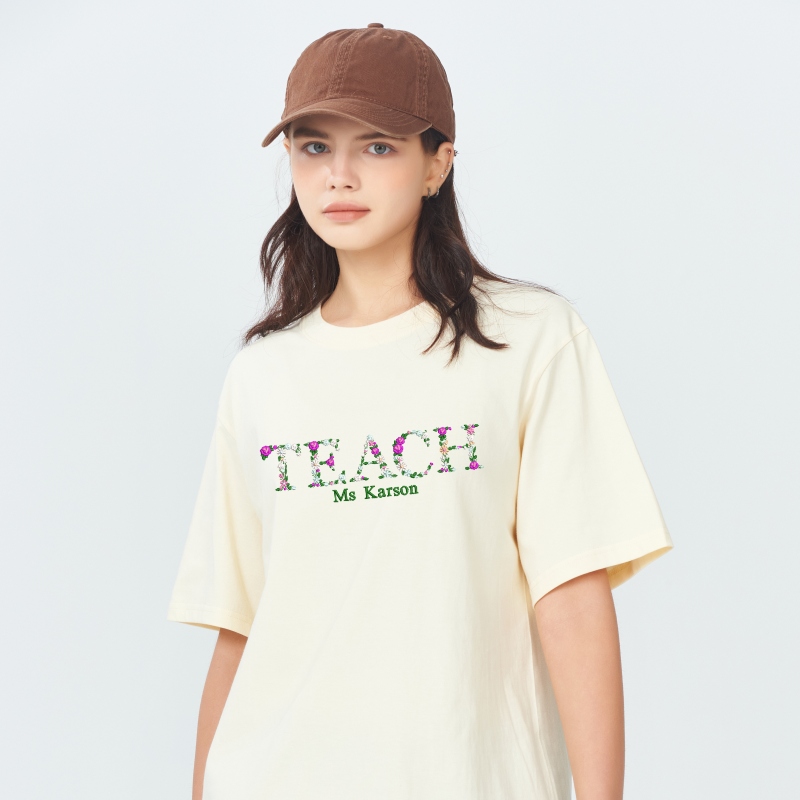 Custom Embroidered Teacher Tshirt with Flower Letters