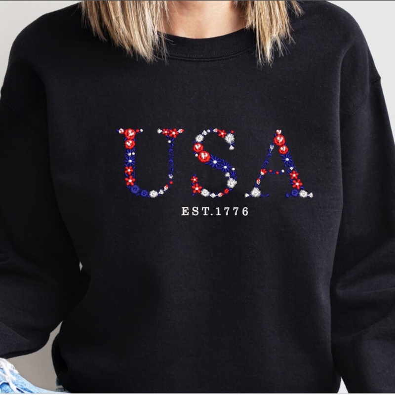 Custom Embroidered USA Sweatshirt Floral Letter