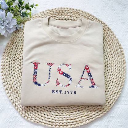 Custom Embroidered USA Sweatshirt Floral Letter