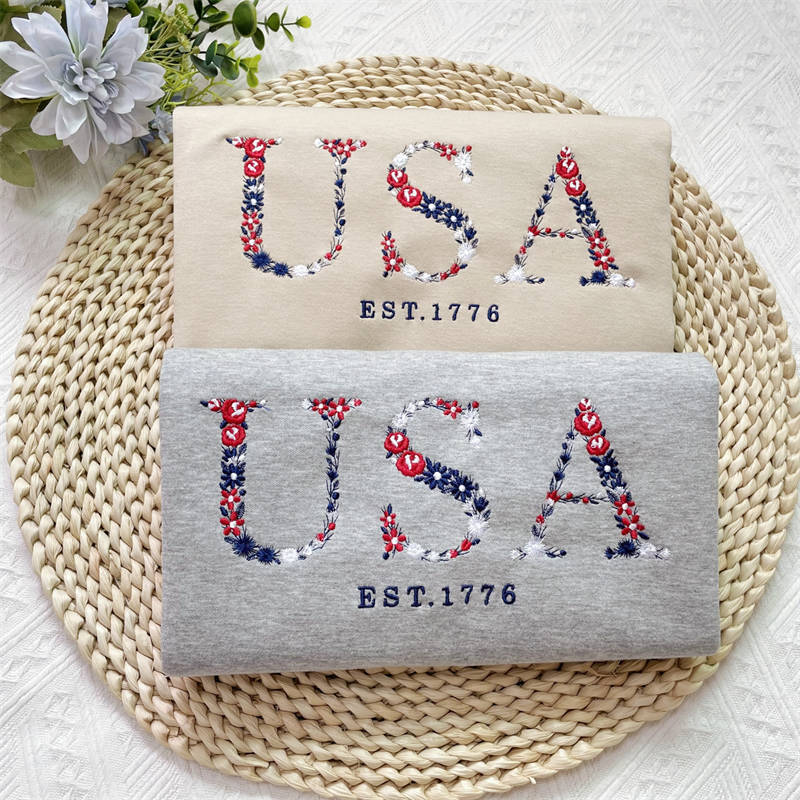 Custom Embroidered USA Sweatshirt Floral Letter