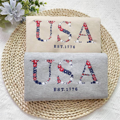Custom Embroidered USA Sweatshirt Floral Letter
