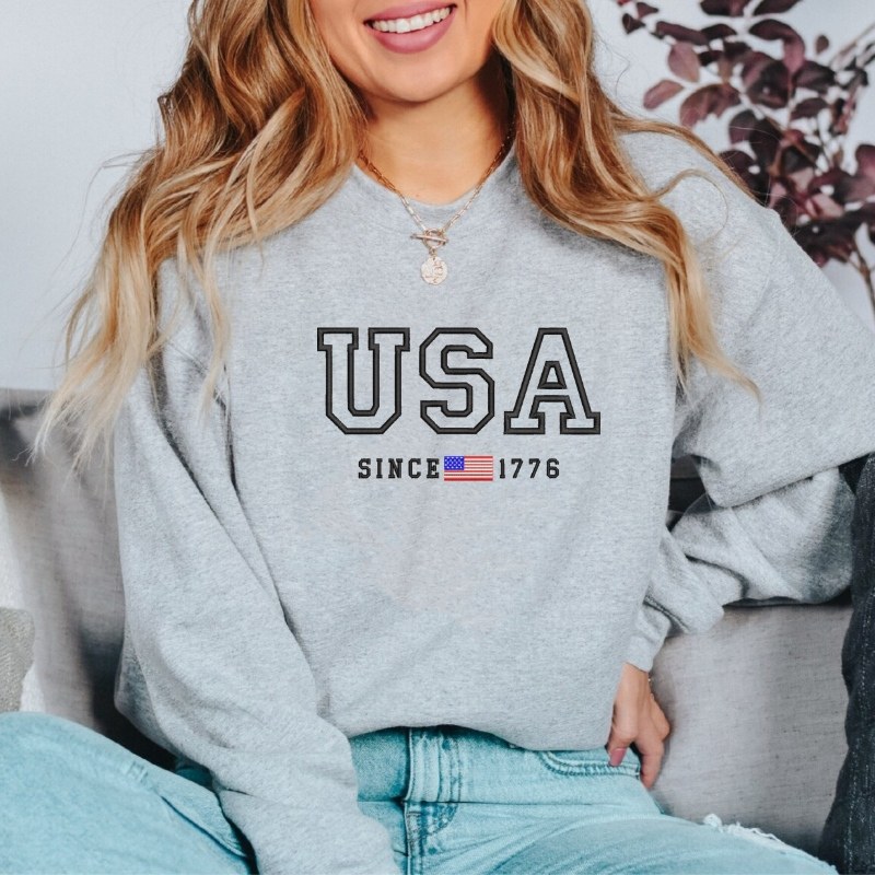 Custom Embroidered USA Sweatshirt with America Flag