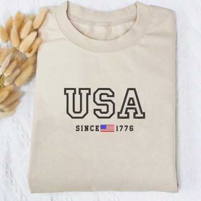 Custom Embroidered USA Sweatshirt with America Flag
