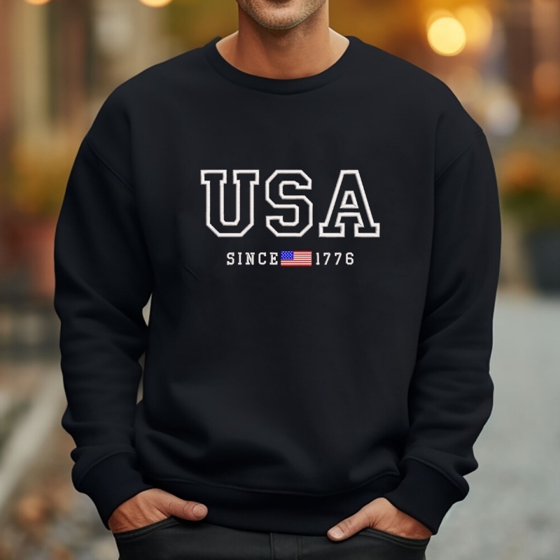 Custom Embroidered USA Sweatshirt with America Flag