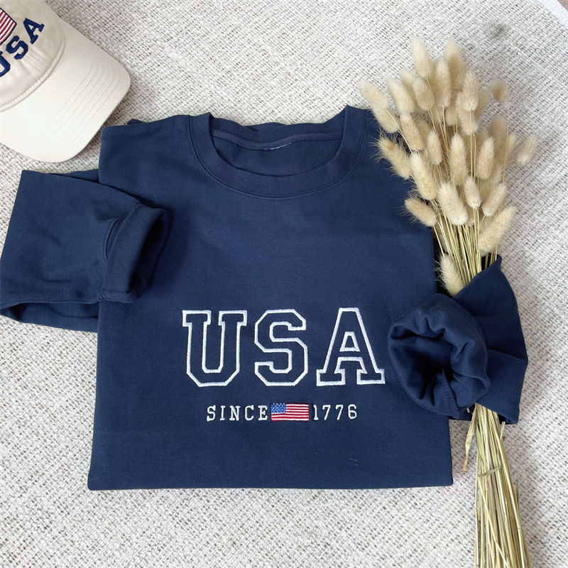 Custom Embroidered USA Sweatshirt with America Flag