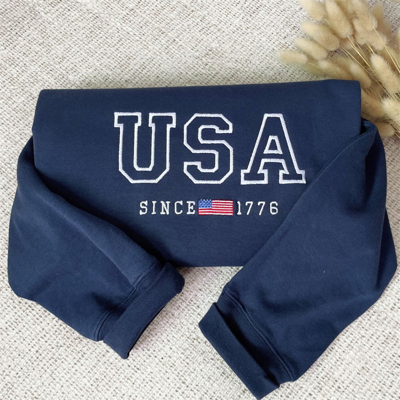 Custom Embroidered USA Sweatshirt with America Flag