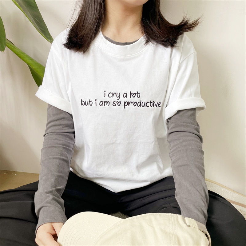Custom Emebroidered i cry a lot but i am so productive Tshirt