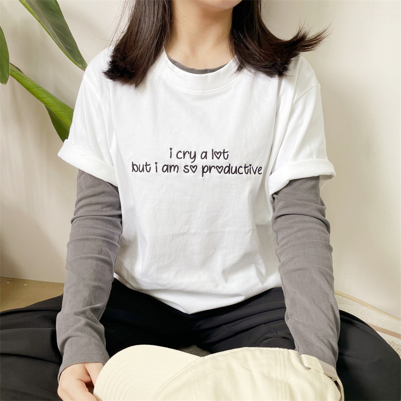 Custom Emebroidered i cry a lot but i am so productive Tshirt