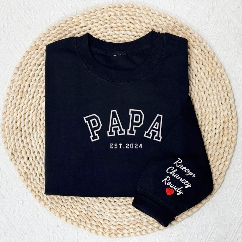 Custom Papa Sweatshirt, Grandpa Sweatshirt with Kids Name on Sleeve