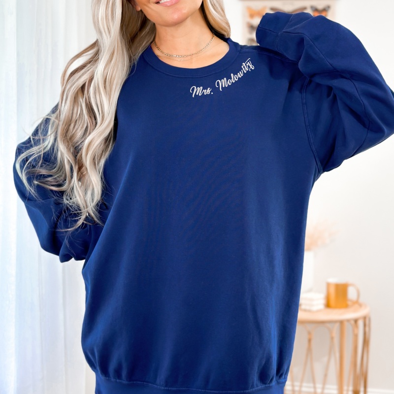 Embroidered Mrs. Sweatshirt with Wedding Date On Sleeve, Bride Sweatshirt