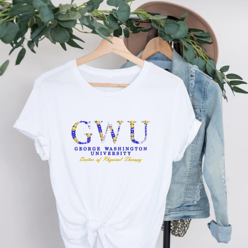 Embroidered George Washington University T-shirt with Flower Letters