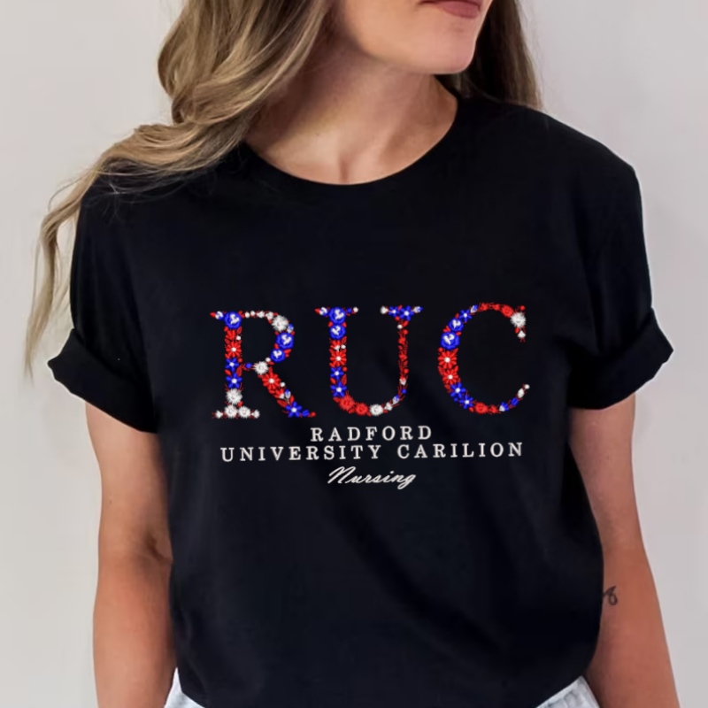 Embroidered Radford University Carilion T-shirt with Flower Letters