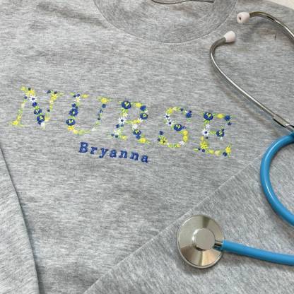 Custom Embroidered Nurse Sweatshirt with Floral Letter