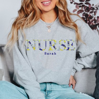 Custom Embroidered Nurse Sweatshirt with Floral Letter