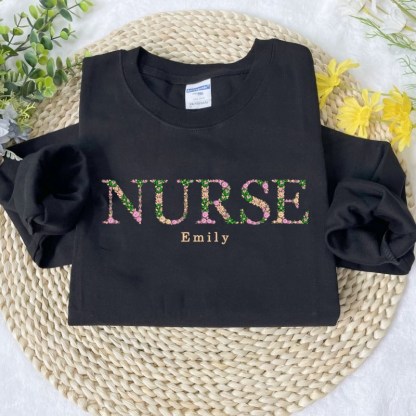 Custom Embroidered Nurse Sweatshirt with Floral Letter