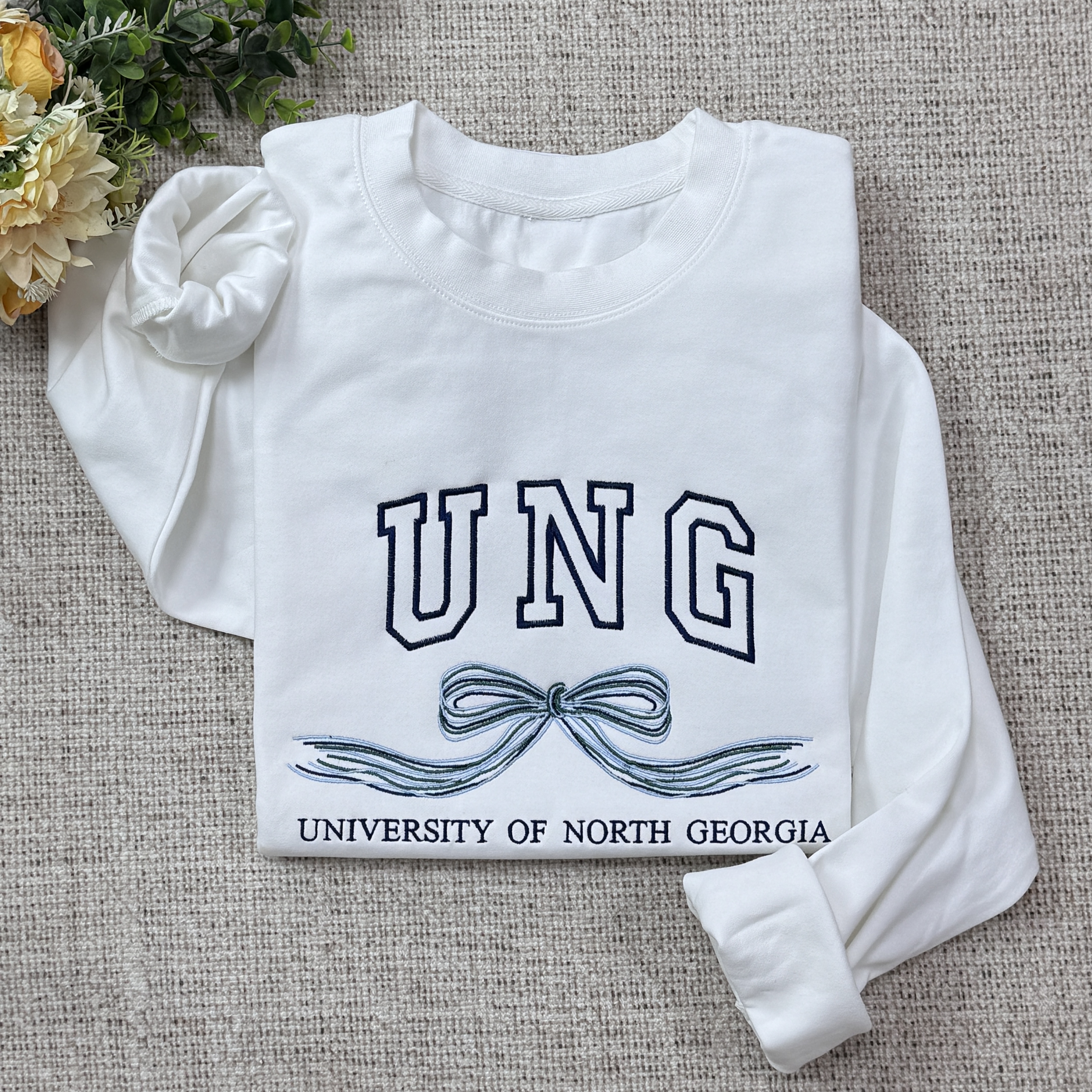 Custom College Sweatshirt with Bow, Personalized Bow Sweatshirt