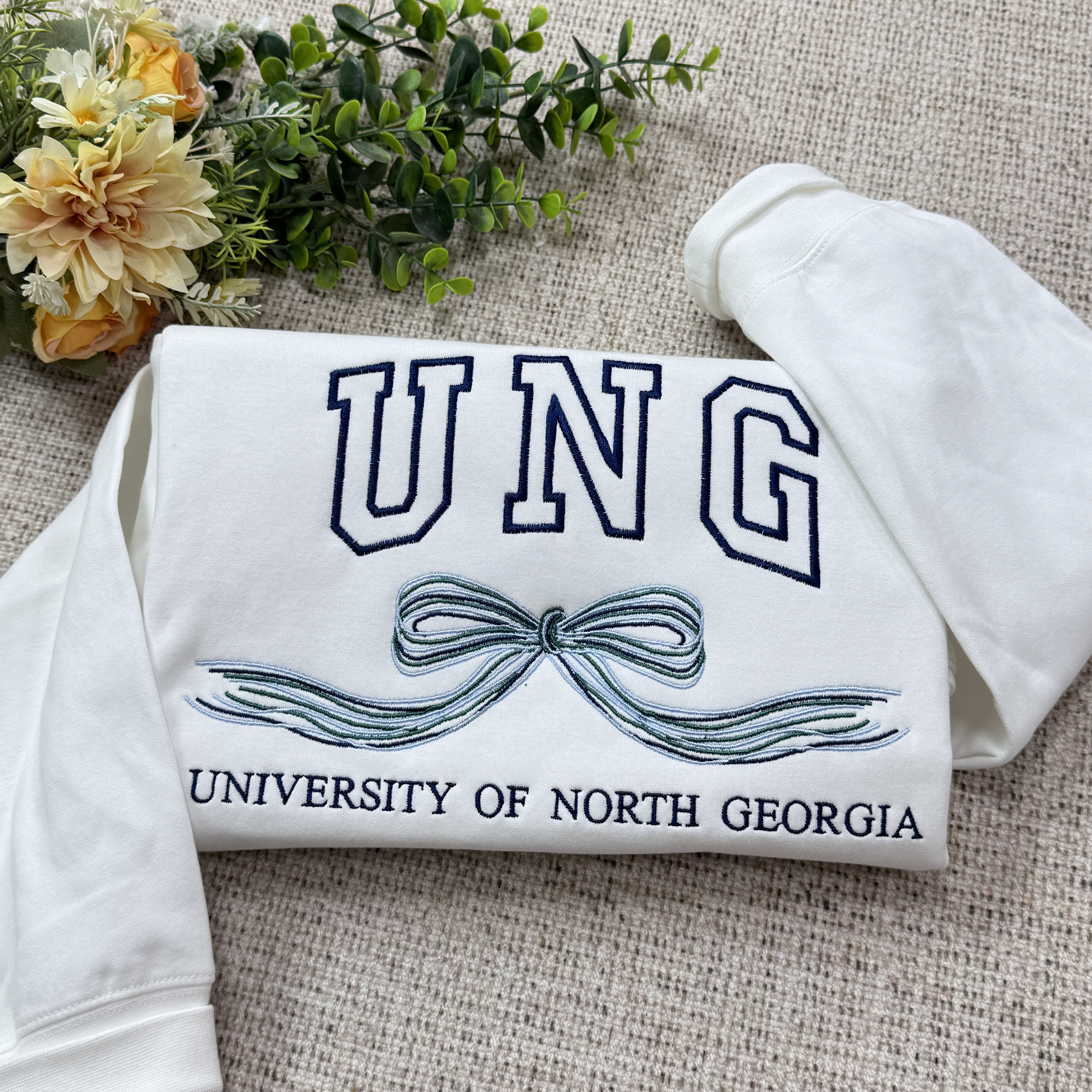 Custom College Sweatshirt with Bow, Personalized Bow Sweatshirt