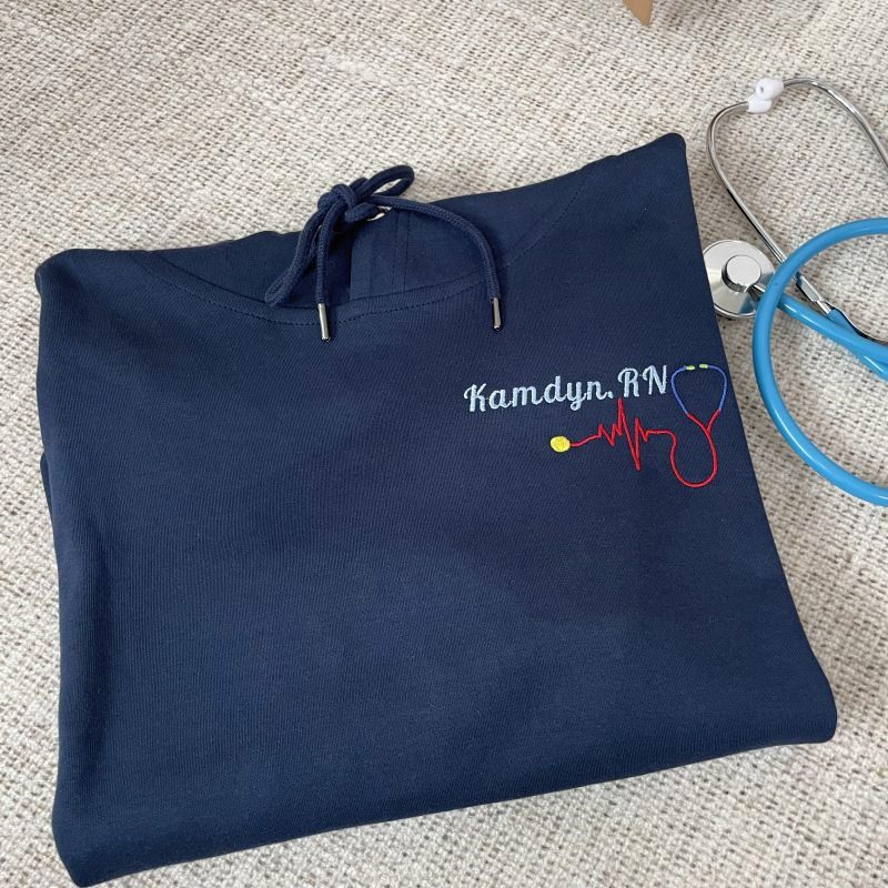 Personalized Embroidered Nursing Hoodie for RNs, CNAs, BSNs, and RRTs