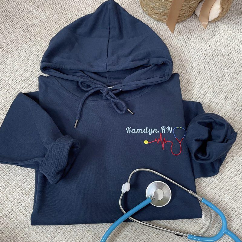 Personalized Embroidered Nursing Hoodie for RNs, CNAs, BSNs, and RRTs