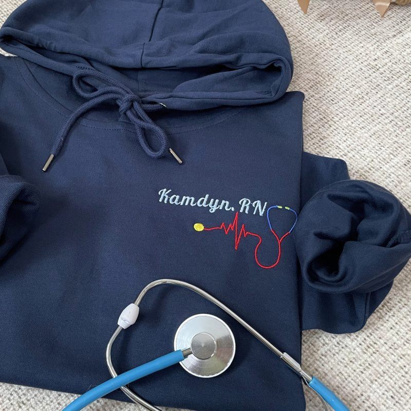 Personalized Embroidered Nursing Hoodie for RNs, CNAs, BSNs, and RRTs