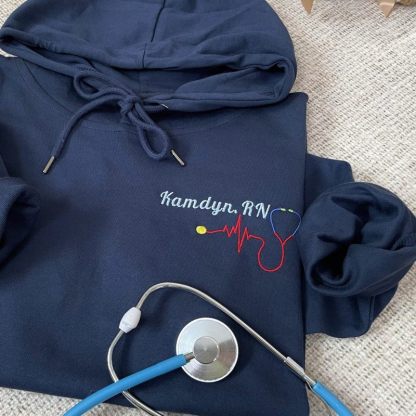 Personalized Embroidered Nursing Hoodie for RNs, CNAs, BSNs, and RRTs