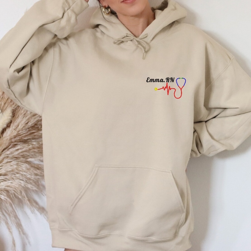 Personalized Embroidered Nursing Hoodie for RNs, CNAs, BSNs, and RRTs