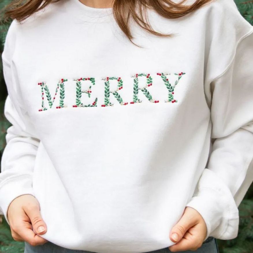 Festive Floral Embroidered Christmas Sweatshirt - Limited Edition