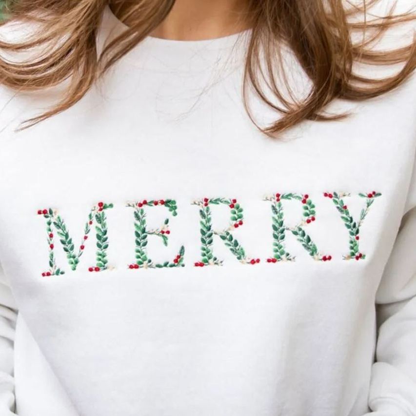 Festive Floral Embroidered Christmas Sweatshirt - Limited Edition