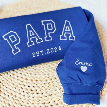 Custom Papa Sweatshirt, Grandpa Sweatshirt with Kids Name on Sleeve