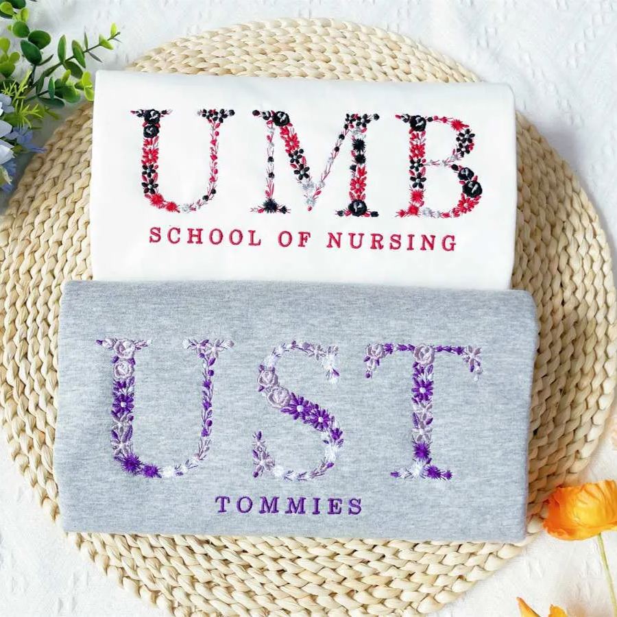 Custom Embroidered University of Maryland Sweatshirt Hoodie Floral Letter