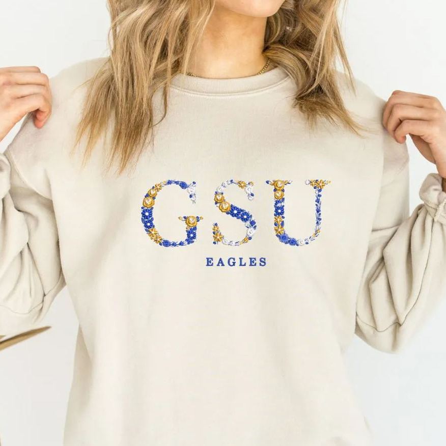 Custom Embroidered Georgia State University Sweatshirt with Floral Letters