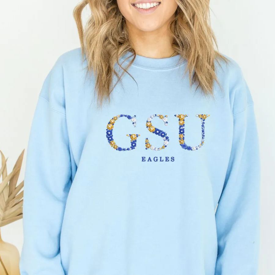 Custom Embroidered Georgia State University Sweatshirt with Floral Letters