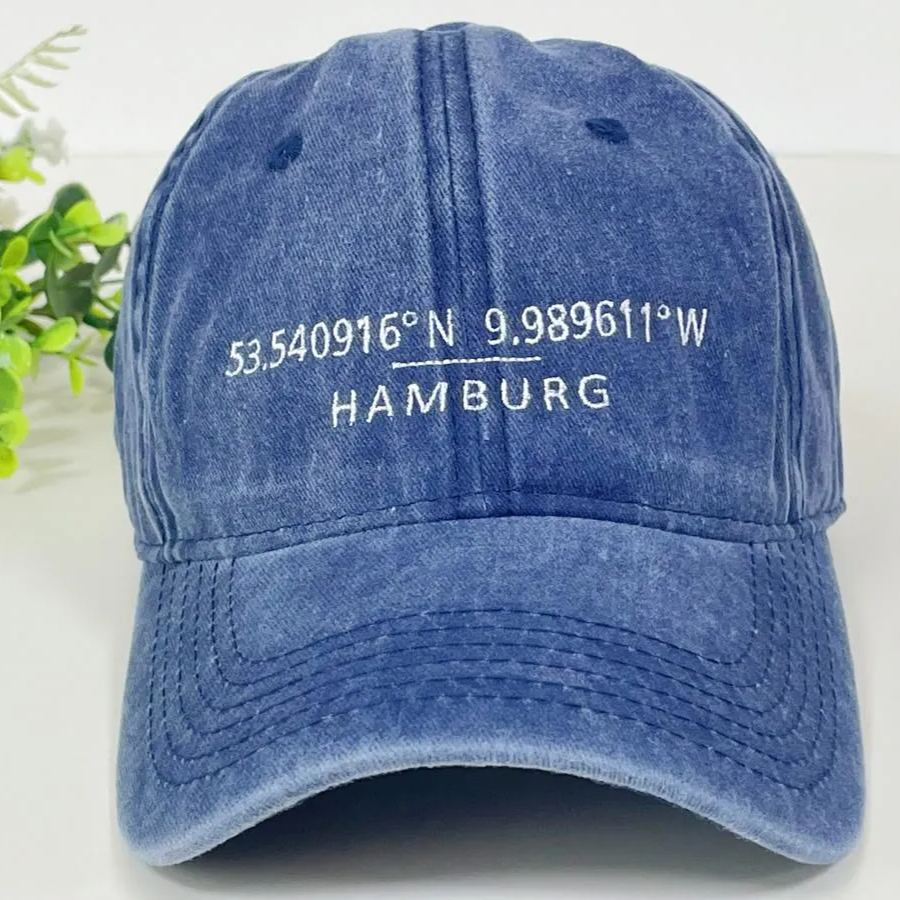 Custom Embroidered Hat with Your Favourite Location Coordinates