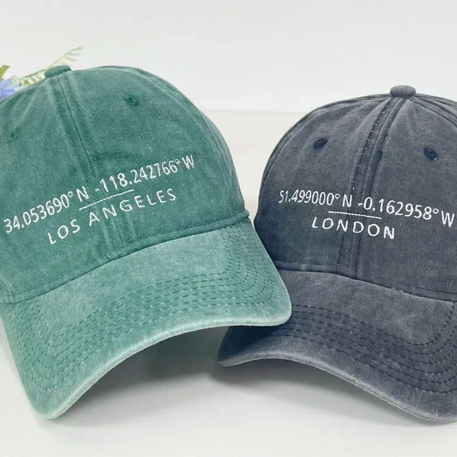 Custom Embroidered Hat with Your Favourite Location Coordinates