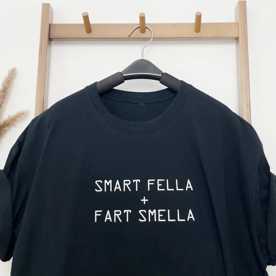 Custom Embroidered Smart Fella or Fart Smella T-Shirt
