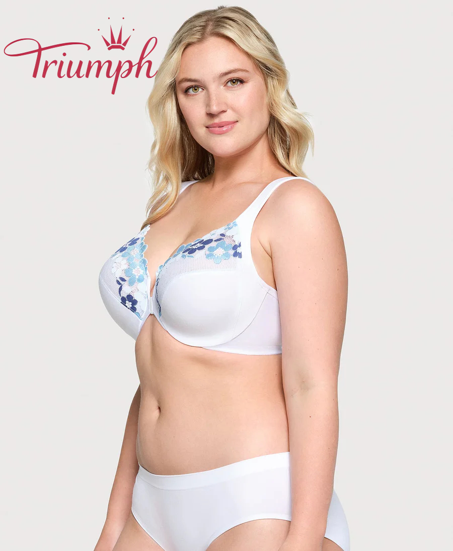 Triumph - (4 τεμάχια) Σουτιέν από βαμβάκι με κεντημένη δαντέλα, κούμπωμα μπροστά