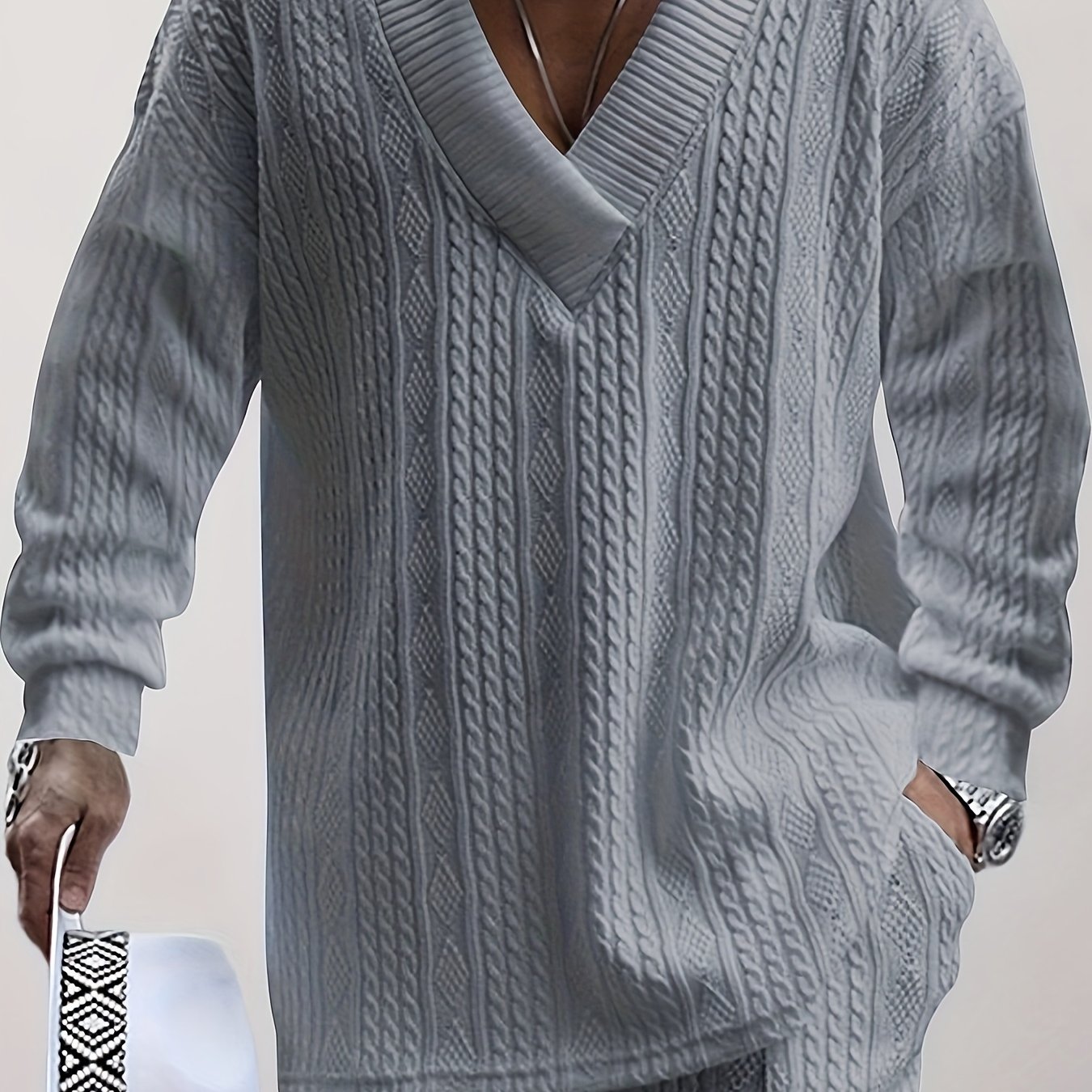 Πουλόβερ με πλεκτό καλώδιο από βαμβάκι, άνετο ζεστό ελαφρώς τεντωμένο πουλόβερ V για άνδρες, φθινόπωρο χειμώνα