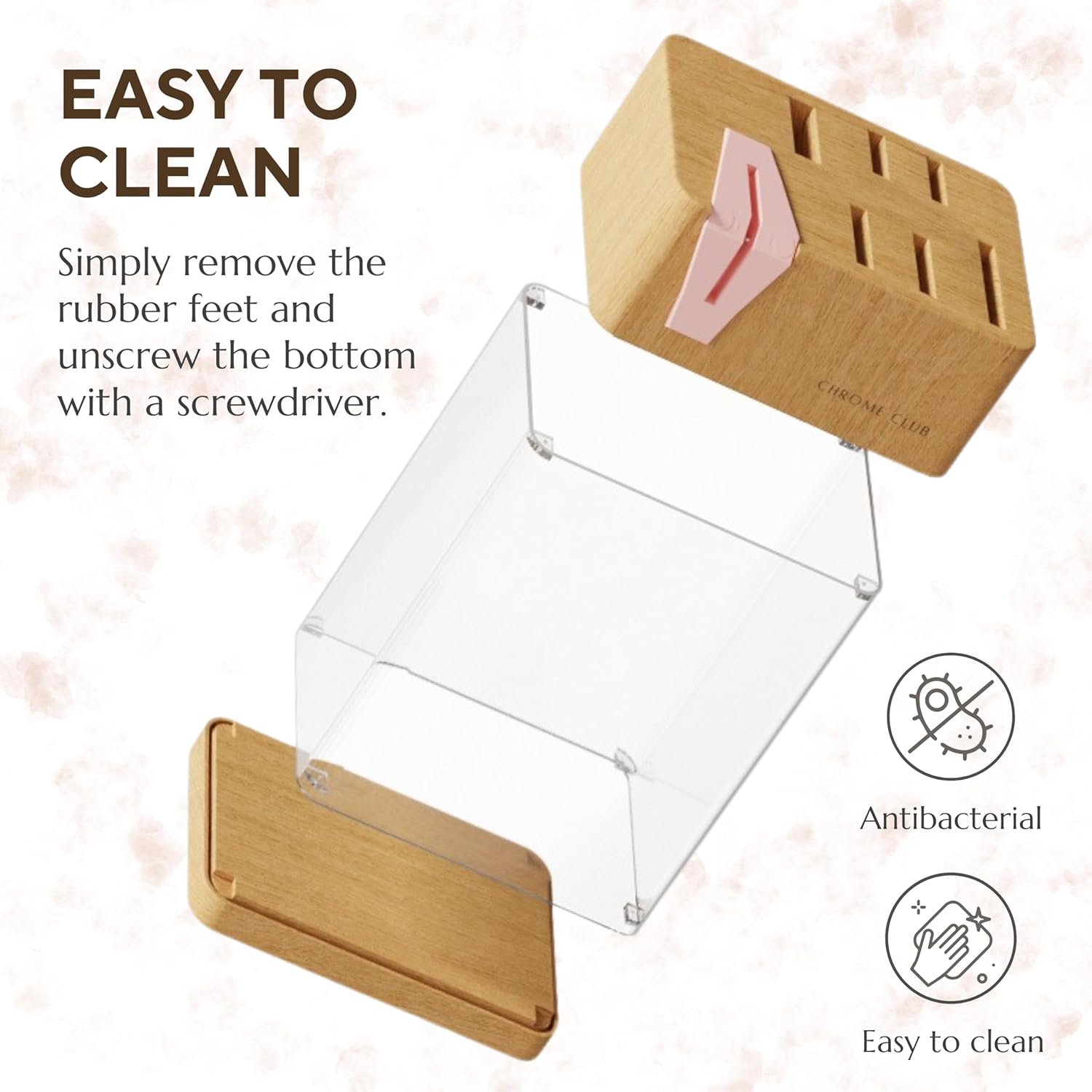 Σετ ροζ μαχαιριών με μπλοκ - Σετ 7 ροζ μαχαιριών κουζίνας με ανθεκτικό διάφανο μπλοκ μαχαιριών και ξύστρα - Ζωντανά ροζ μαχαίρια με ροζ ψαλίδι κουζίνας και μαντηλάκι καθαρισμού