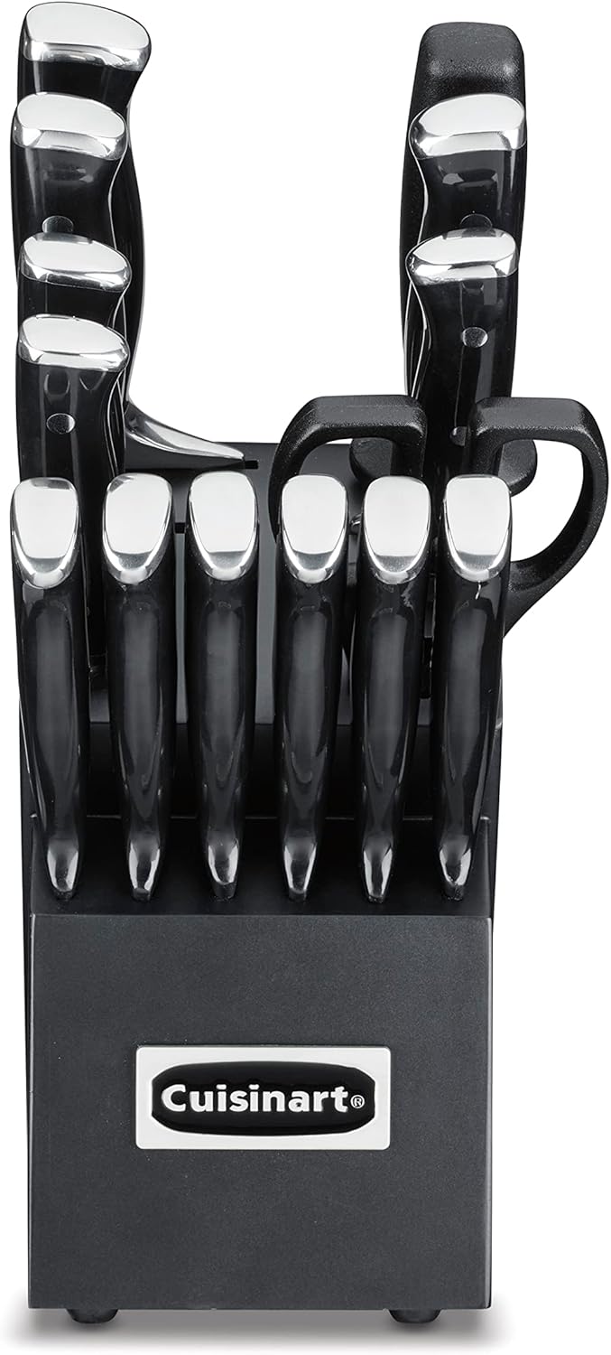 Cuisinart 15-Piece Knife Set with Block, High Carbon Stainless Steel, Forged Triple Rivet, White, C77WTR-15P