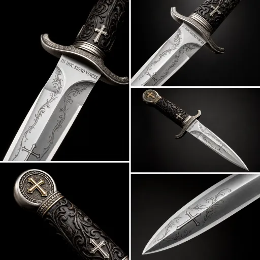 ⚔️ Μεσαιωνικό μαχαίρι στιλέτο σταυροφόρων με χαραγμένη λεπίδα από ανοξείδωτο ατσάλι και λαβή με έμβλημα σταυρού – Κομμάτι συλλογής γοτθικού ιππότη