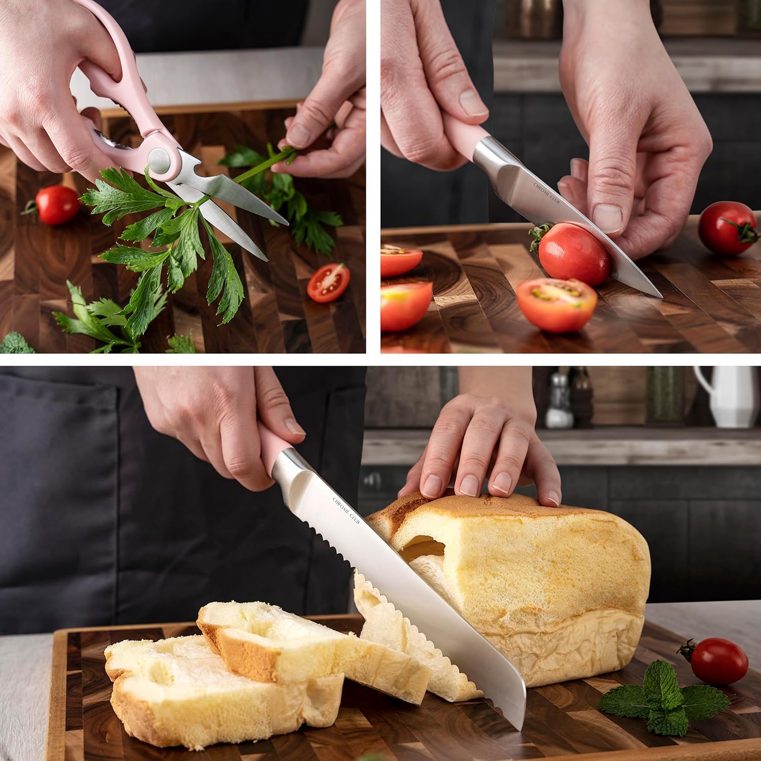 Σετ ροζ μαχαιριών με μπλοκ - Σετ 7 ροζ μαχαιριών κουζίνας με ανθεκτικό διάφανο μπλοκ μαχαιριών και ξύστρα - Ζωντανά ροζ μαχαίρια με ροζ ψαλίδι κουζίνας και μαντηλάκι καθαρισμού