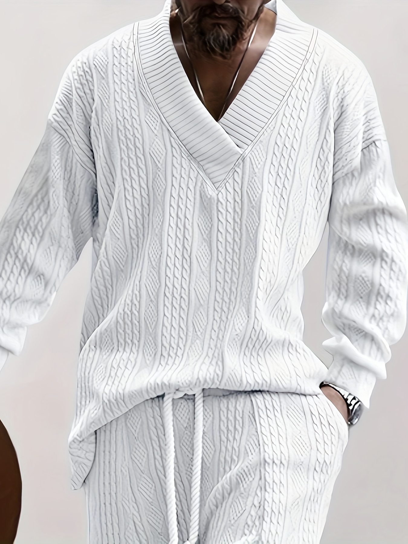 Πουλόβερ με πλεκτό καλώδιο από βαμβάκι, άνετο ζεστό ελαφρώς τεντωμένο πουλόβερ V για άνδρες, φθινόπωρο χειμώνα