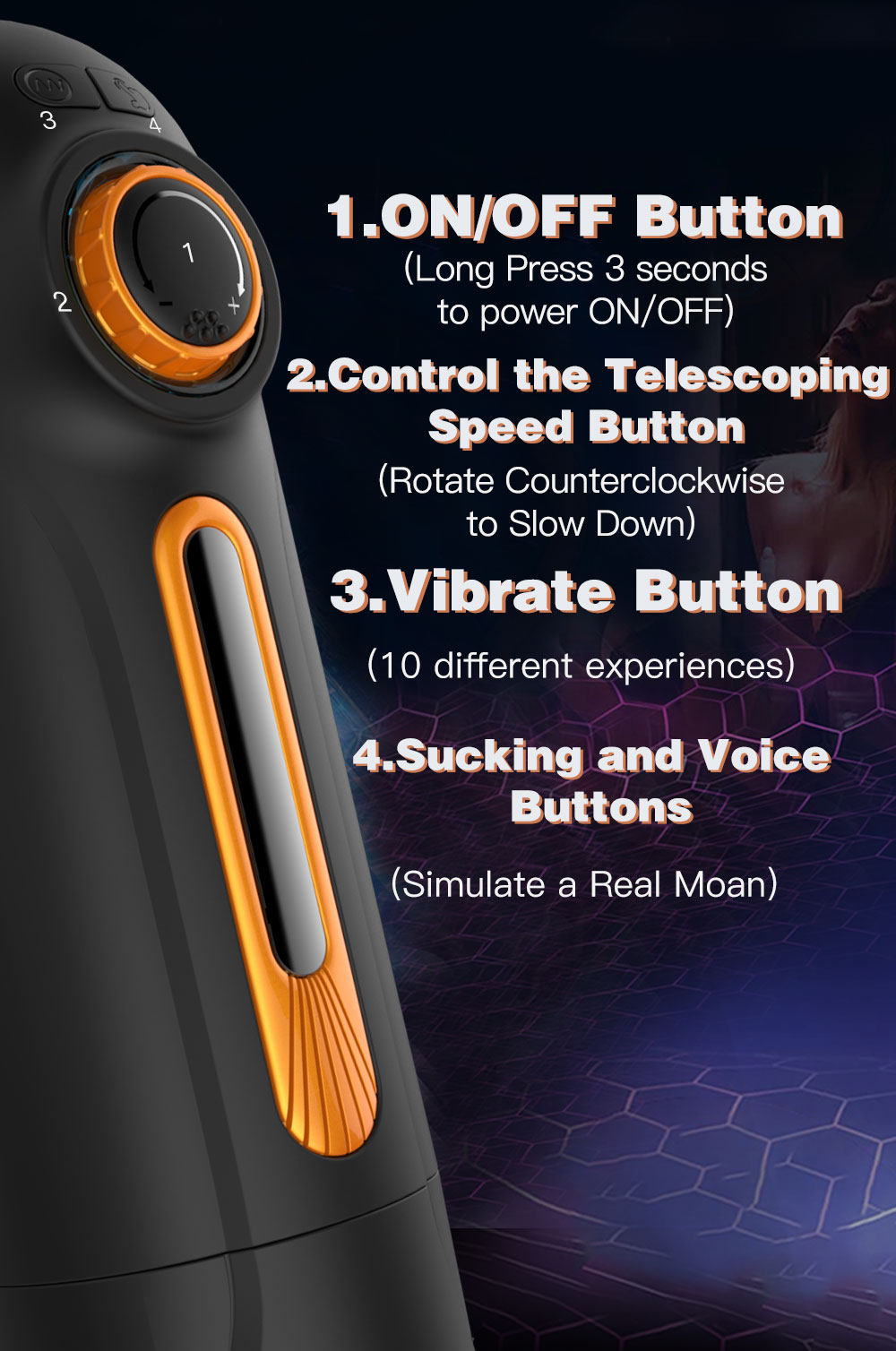 10 Ώθηση 10 Δόνηση 3 Θέρμανση με ρουφηξιά Ανδρικό αυνανιστήριο