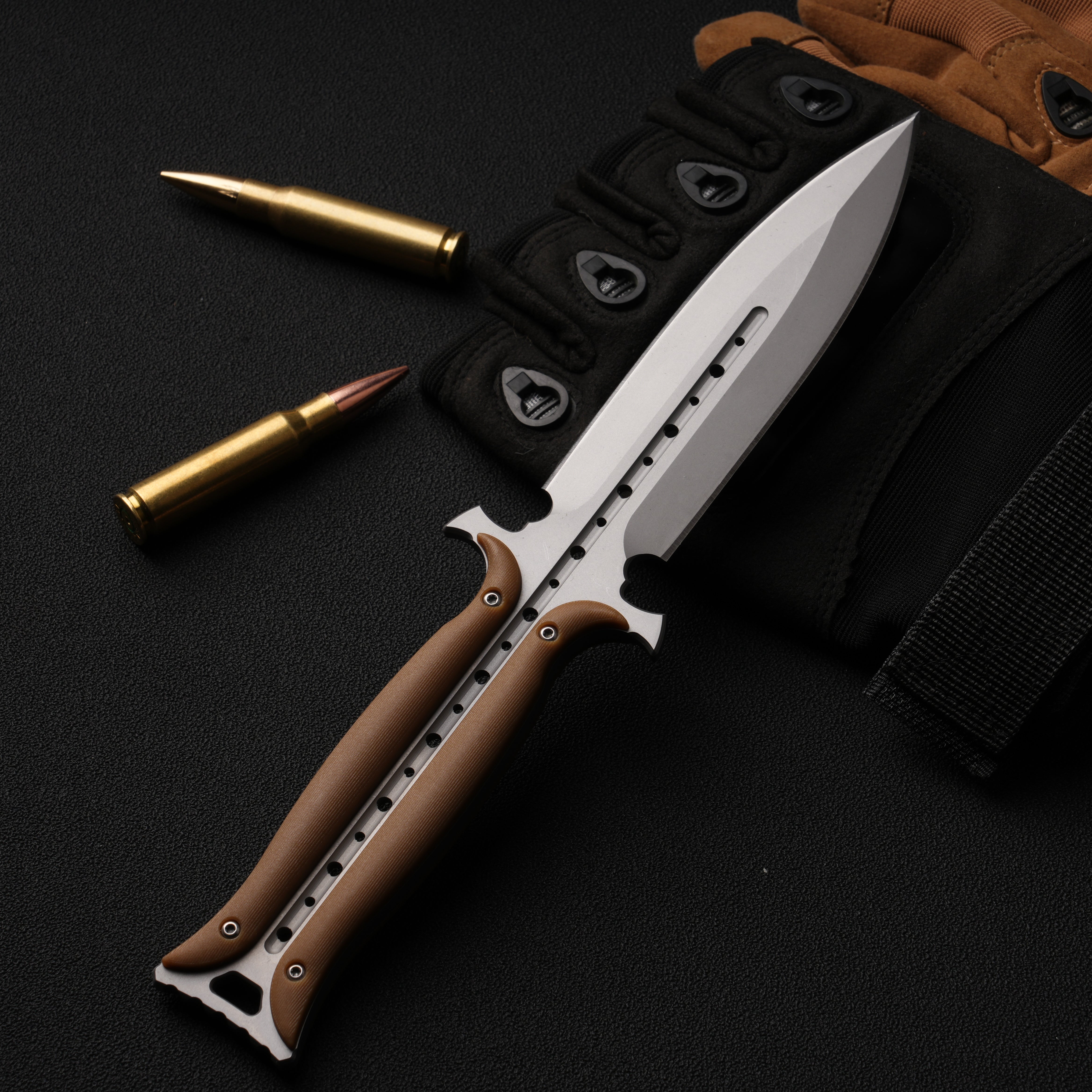 Forged Dawn:Unique Design Integral 4Cr13 Steel EDC Knife with K-Sheath