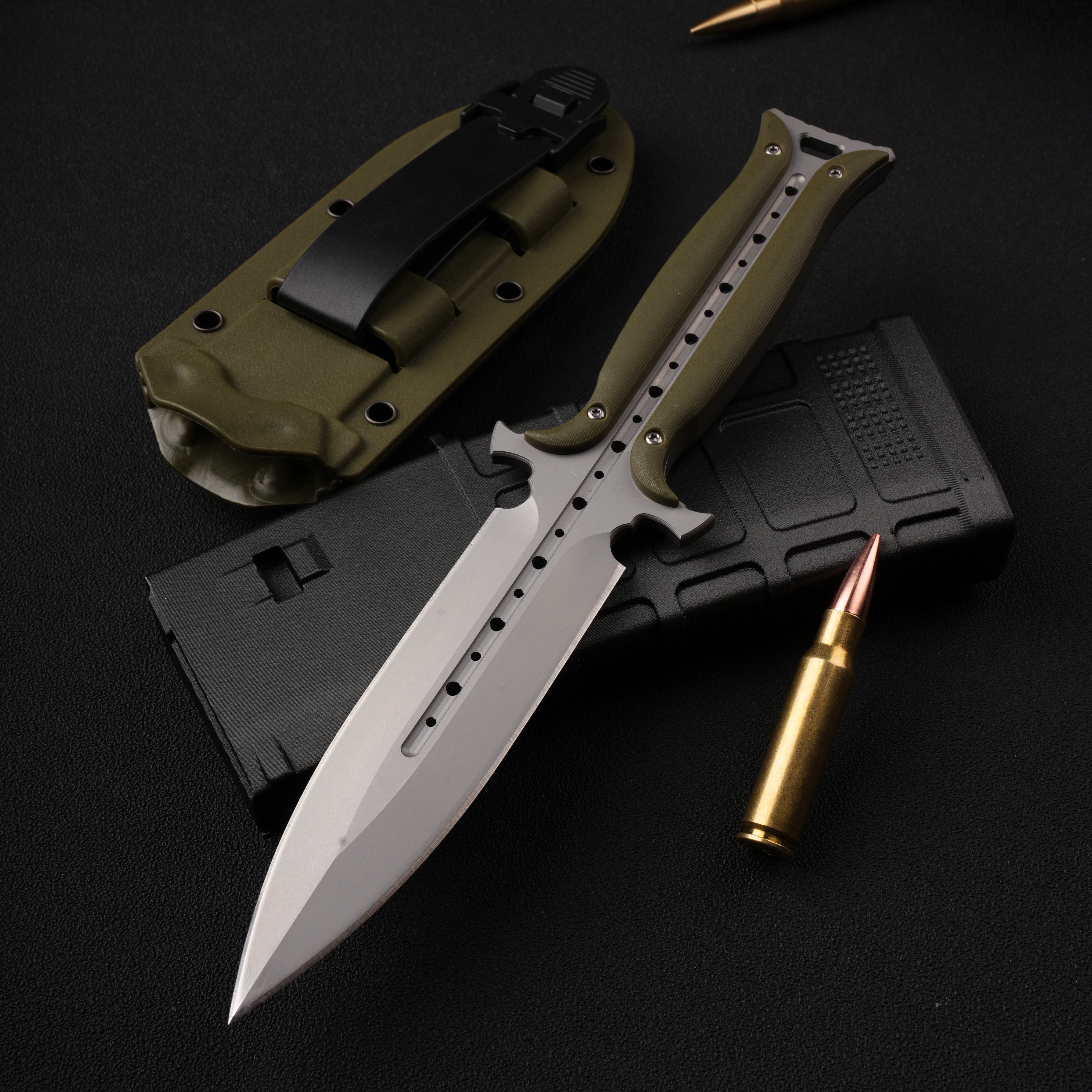 Forged Dawn:Unique Design Integral 4Cr13 Steel EDC Knife with K-Sheath