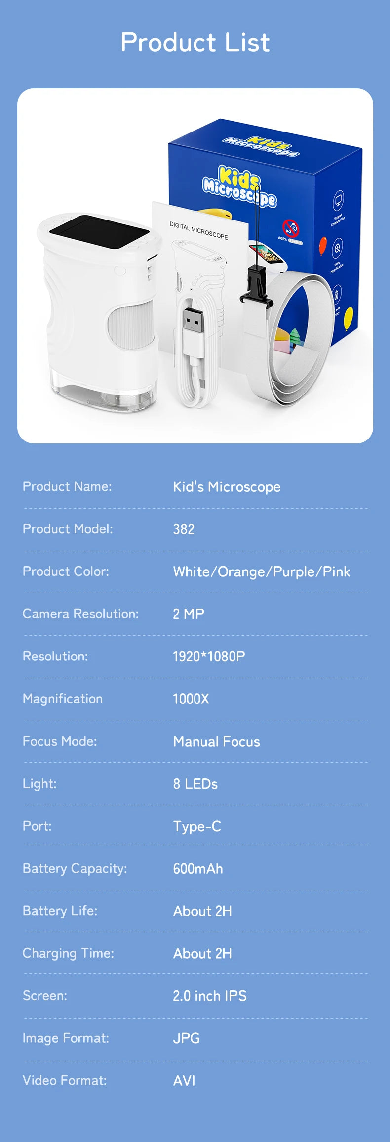 Επαναφορτιζόμενο μίνι ψηφιακό μικροσκόπιο τσέπης με οθόνη 2,0" - 1000X