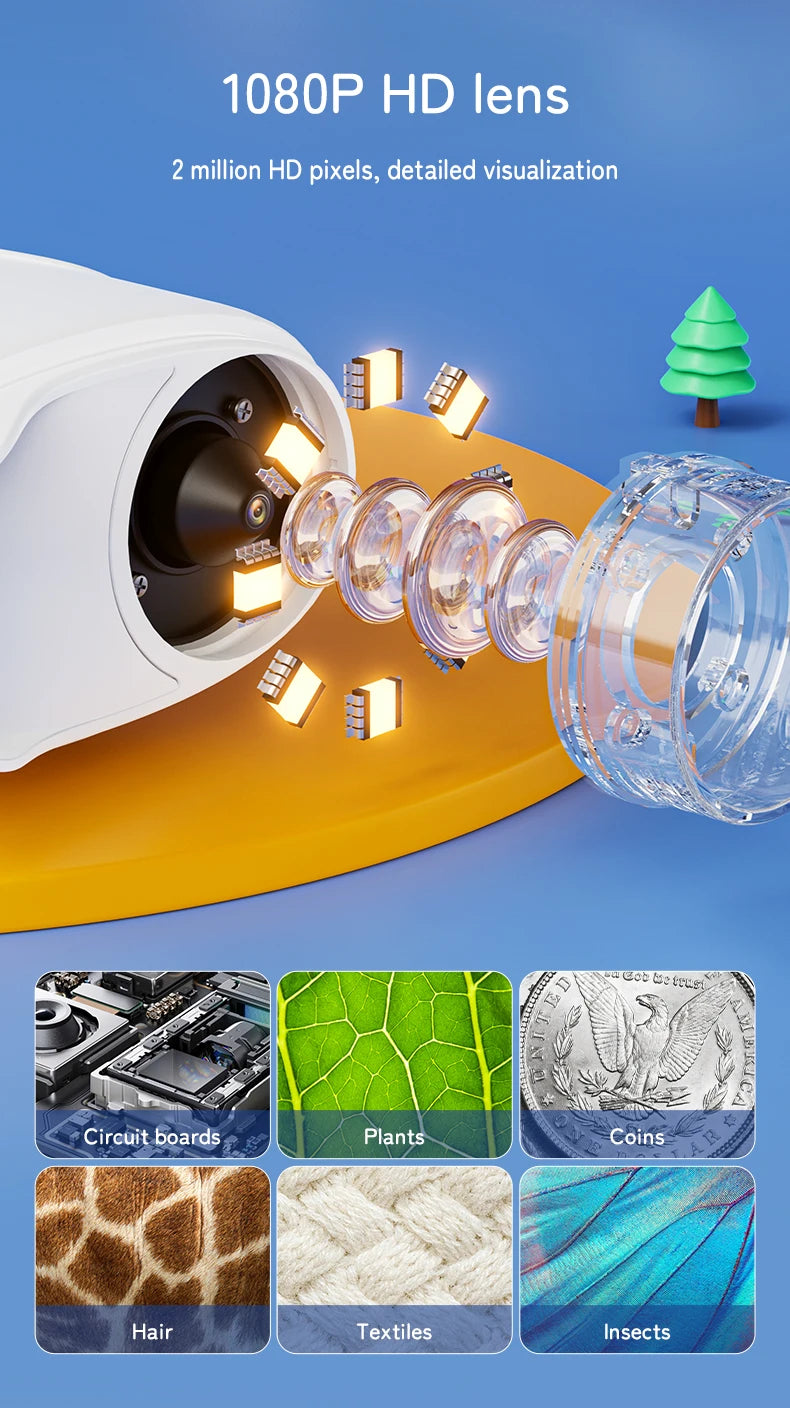 Επαναφορτιζόμενο μίνι ψηφιακό μικροσκόπιο τσέπης με οθόνη 2,0" - 1000X